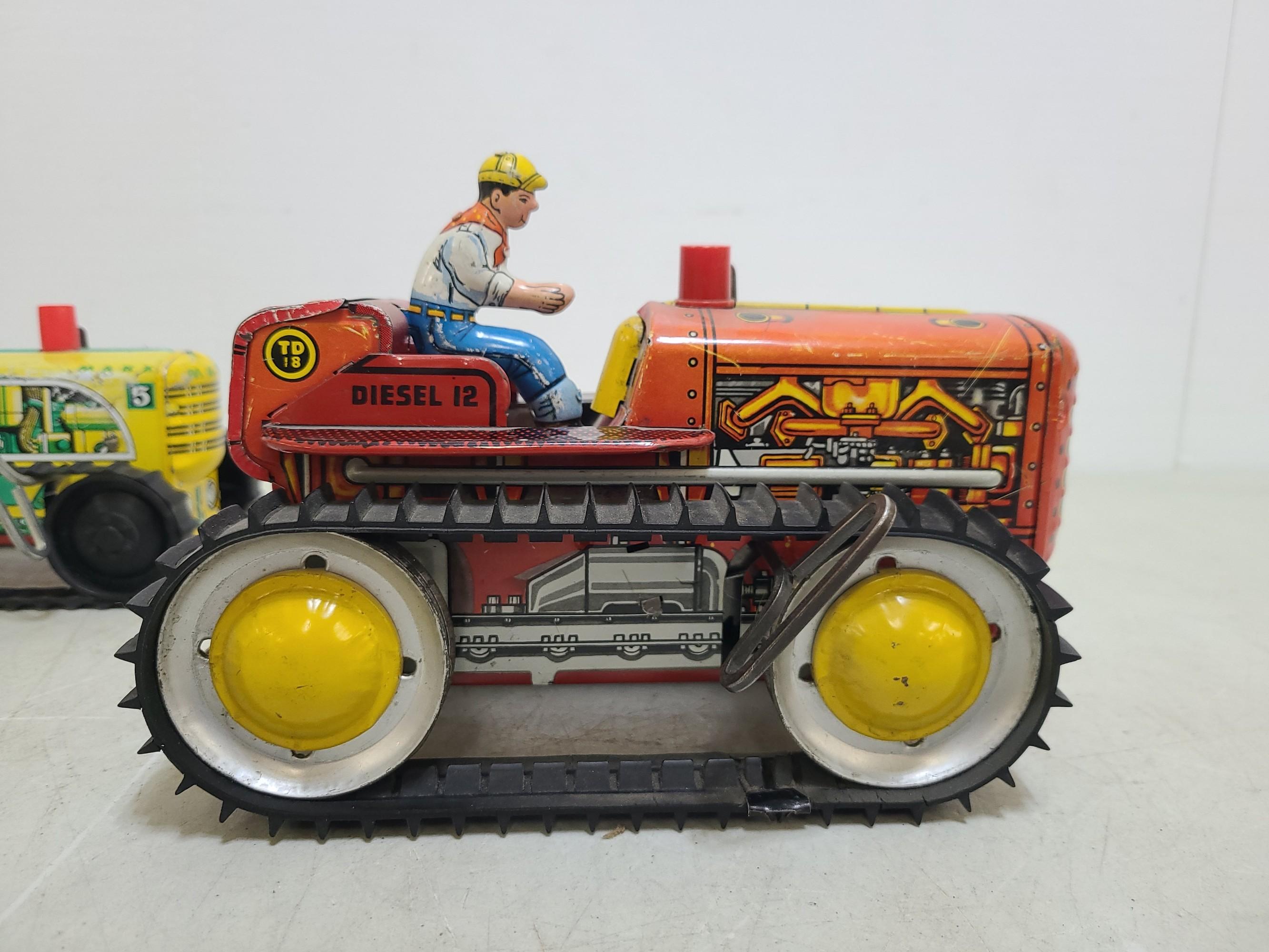 2 Marx Wind Up Tin Toy Tractors