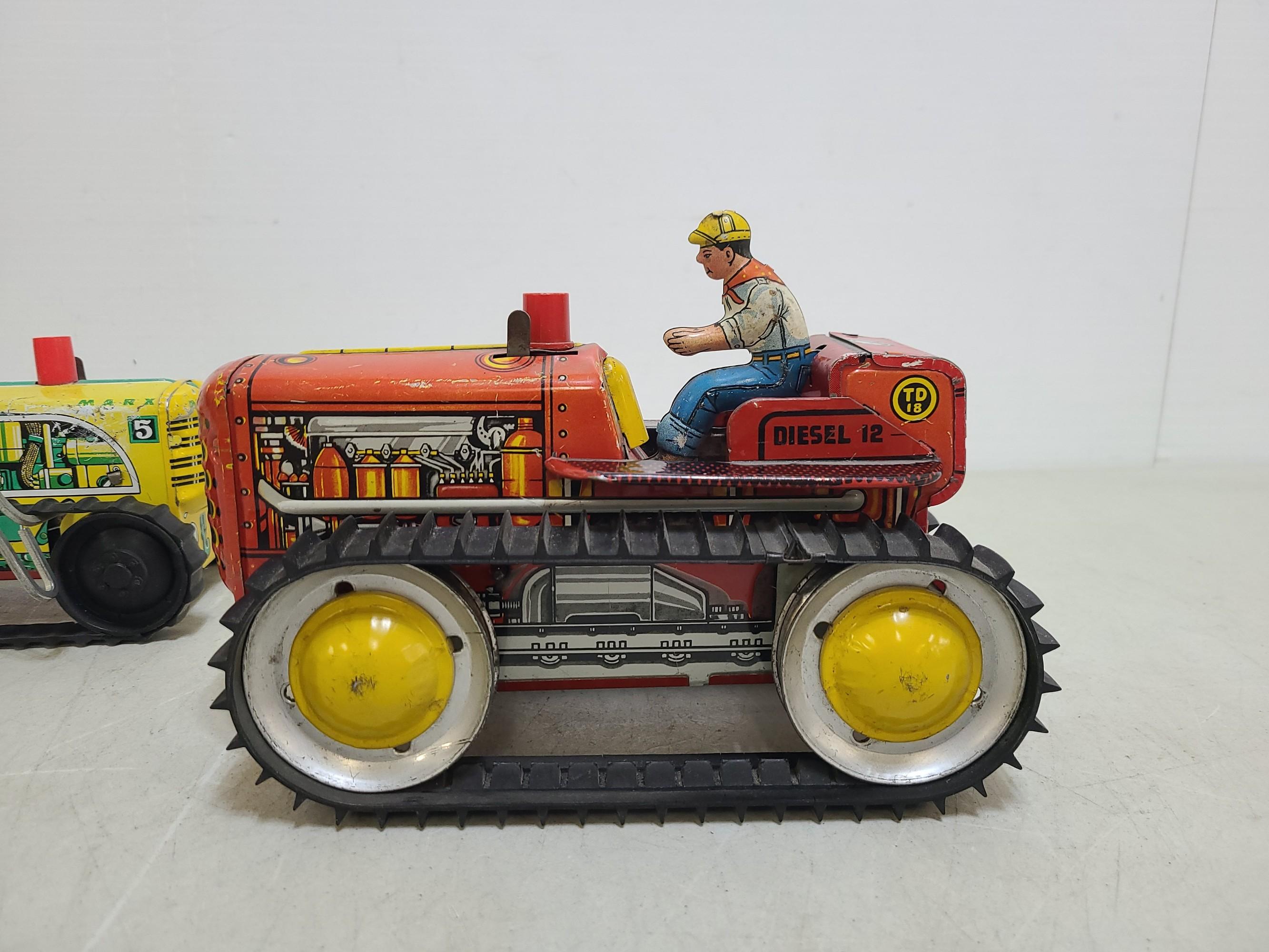 2 Marx Wind Up Tin Toy Tractors