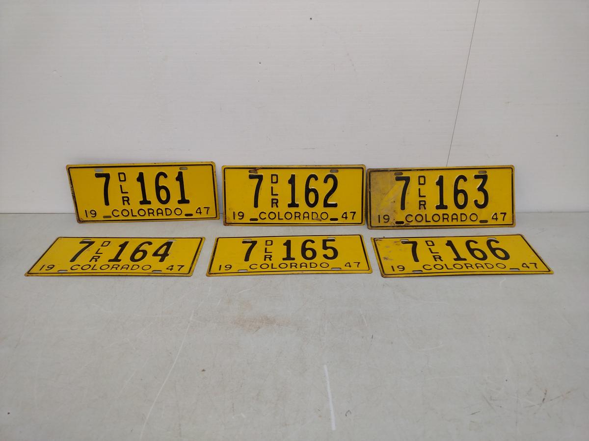 Six 1947 Colorado License Plates