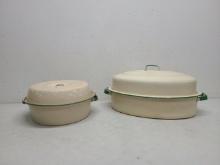 2x Enamelware Roasters Cream and Green