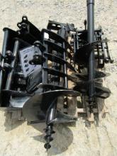 9861 (9) EXCAVATOR ATTACHMENTS QUICK HITCH RAKE RIPPER GRABER AUGER 12'' ROD S/N:B23977