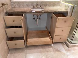 Master Bathroom Large Vanity with Beveled/Bullnose Granite Top, 60" X 22" with Drawers and Doors