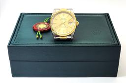 Mens ROLEX Datejust 18k & ST. Steel Oyster Perpetual Watch w/ Box