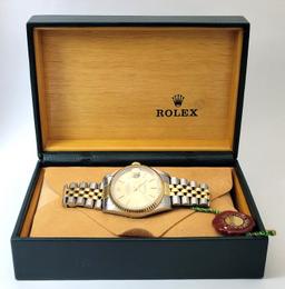 Mens ROLEX Datejust 18k & ST. Steel Oyster Perpetual Watch w/ Box