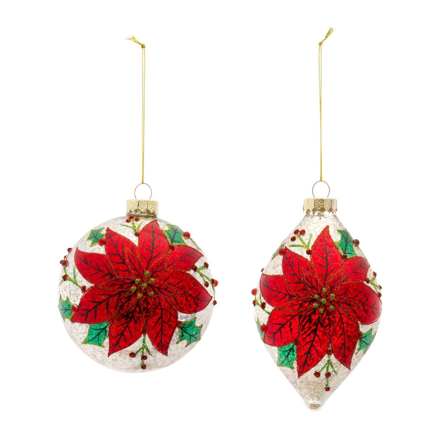 Melrose Set Of 6 Glass Poinsettia Ornament With Red Finish 83656DS