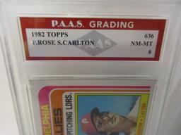 Pete Rose Steve Carlton Phillies 1982 Topps #636 graded PAAS NM-MT 8