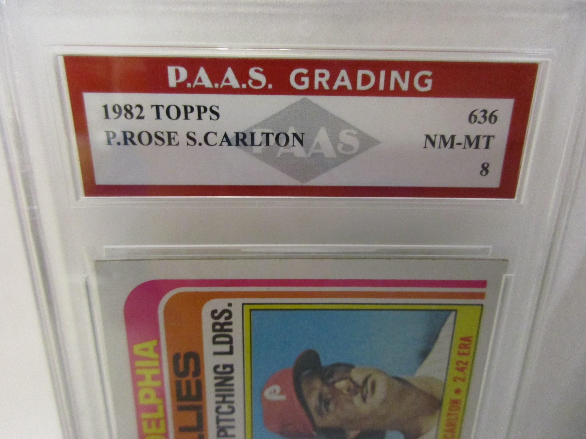 Pete Rose Steve Carlton Phillies 1982 Topps #636 graded PAAS NM-MT 8