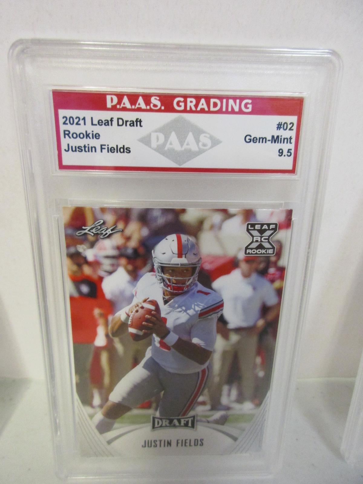 Justin Fields OSU Buckeyes 2021 Leaf Draft ROOKIE #02 graded PAAS Gem Mint 9.5