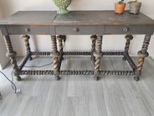 78" Versace Style Leather Top Console Table (needs repairs)
