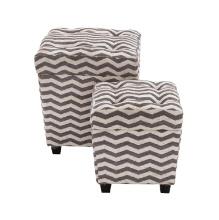 Contemporary and Modern Funky Set Of 2 Wood Fabric Ottoman Home Accent Decor