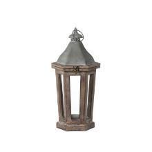 Park Hill Collection Wood And Galvanized Metal Lantern In Stained Wood ELW16001