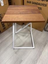 Side Table with Teak Top and Finished in White (Powder Coated Aluminum