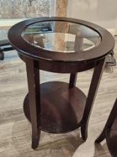 19"R Glass Top Wood Side Tables