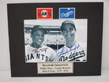 Willie Mays Sandy Koufax signed autographed 5x7 matted photo TAA COA 234