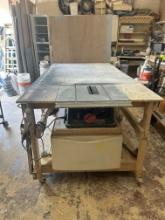 Warrior 10" table saw complete with 8'l  x  4 w' cutting table on casters - comes with guides
