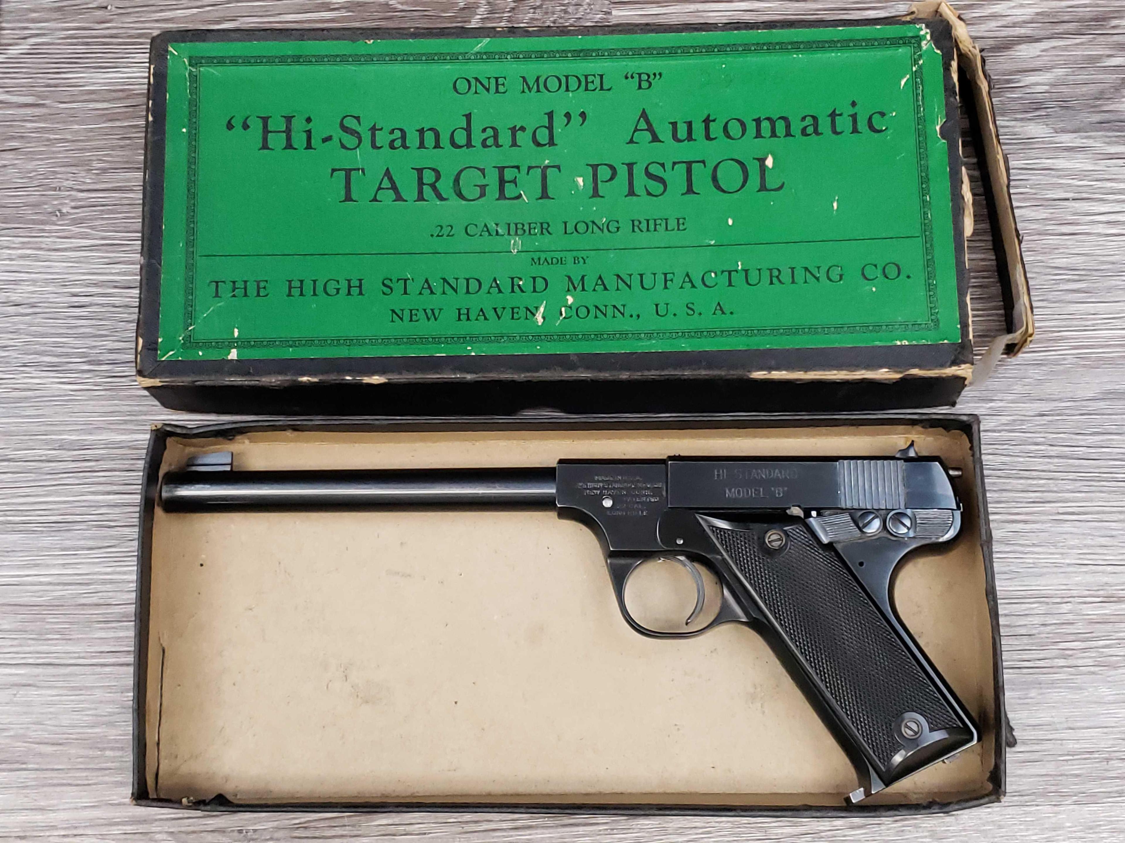 HIGH STANDARD MODEL B .22 LR SEMI-AUTO PISTOL W/2 PIECE CARDBOARD BOX