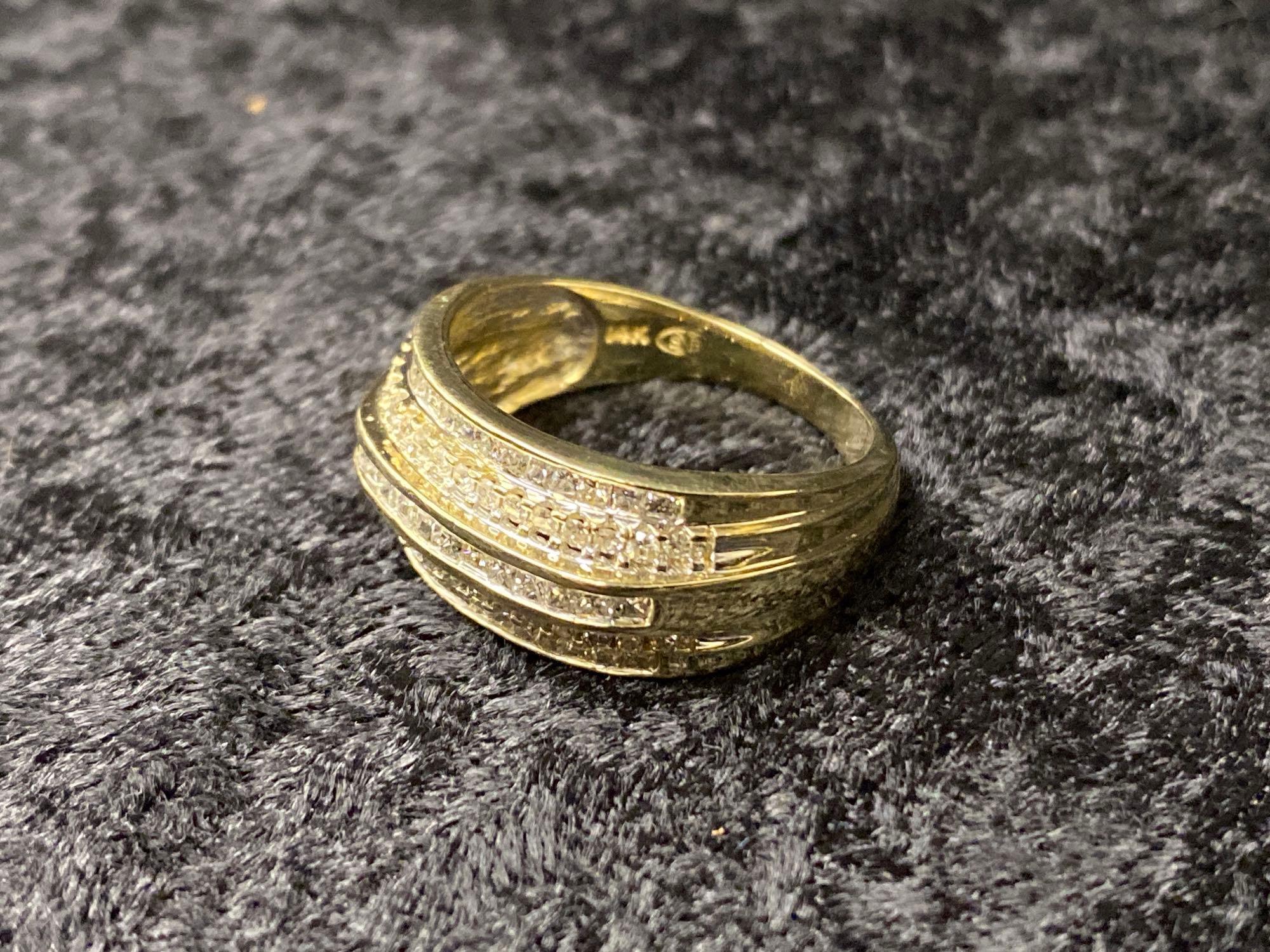 One 14k Yellow Gold Ring with Diamond Band Rows