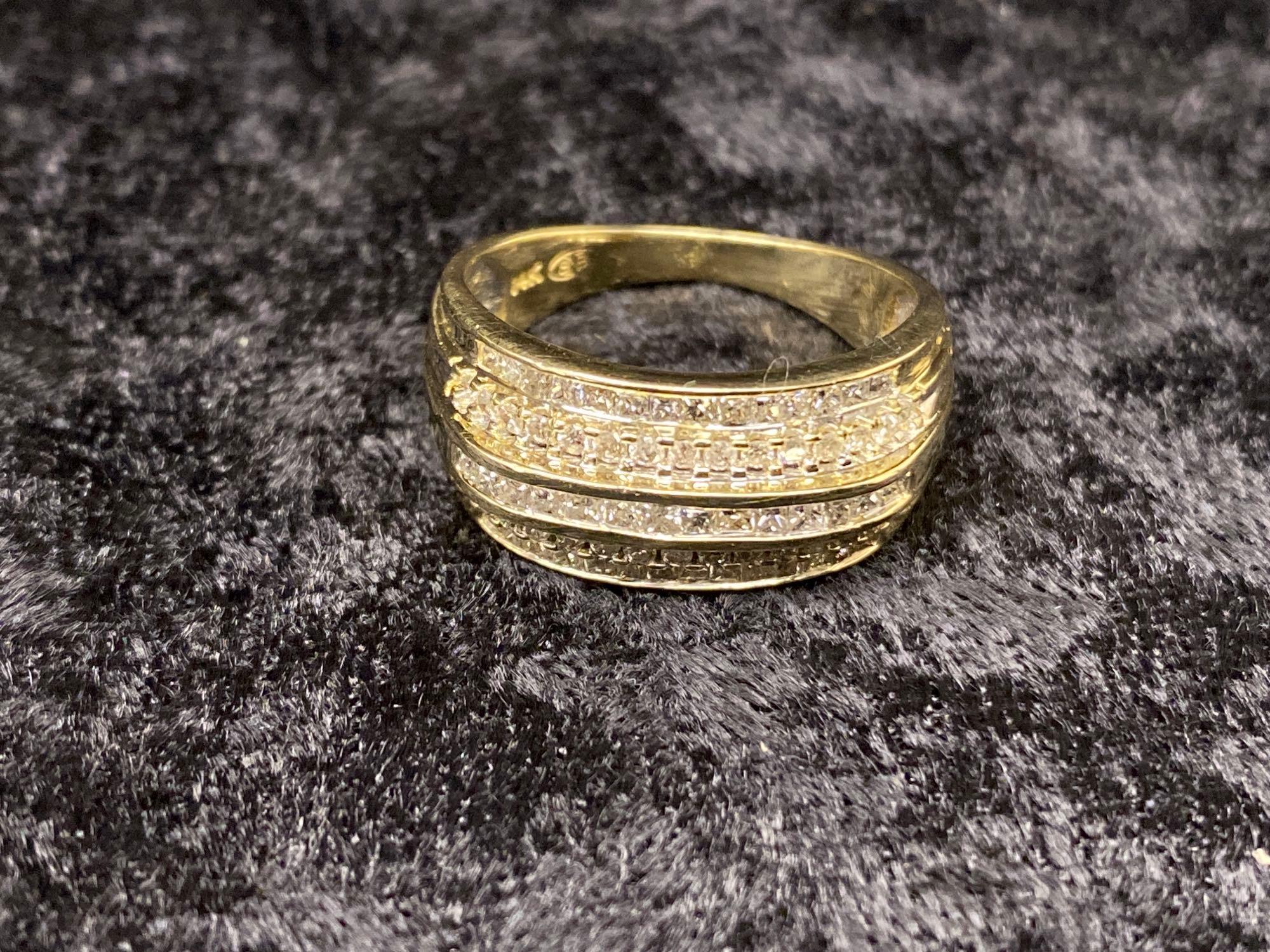 One 14k Yellow Gold Ring with Diamond Band Rows