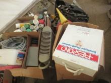 GAS CAN, ELECTRIC HEATER, & ASSORTED SPRAY PAINT, PENETRATING LUBRICANT, CLEANING SUPPLIES, HOSES, &