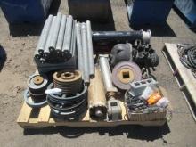 ASSORTED TABLE ROLLERS, MULTI GROOVE SHEAVES, HYDRAULIC RAMS, ELECTRIC MOTORS & SWITCHES
