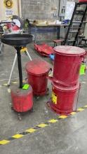 (3) JUSTRITE OILY WASTE CANS & OIL DRAIN CAN