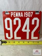 1907 "Pennsylvania 9242" Porcelain License Plate