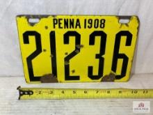 1908 "Pennsylvania 21236" Porcelain License Plate