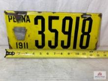 1911 "Pennsylvania 35918" Porcelain License Plate