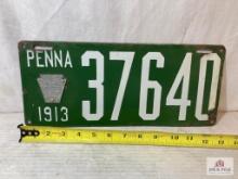 1913 "Pennsylvania 37640" Porcelain License Plate
