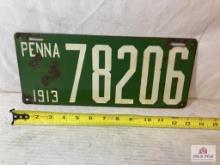 1913 "Pennsylvania 78206" Porcelain License Plate