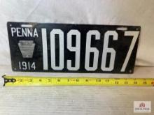 1914 "Pennsylvania 109667" Porcelain License Plate