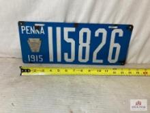 1915 "Pennsylvania 115826" Porcelain License Plate