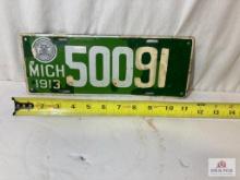 1913 "Michigan 50091" Porcelain License Plate