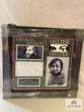 Charles Manson Signed Note/Swastika Photo Frame
