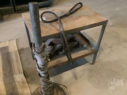 METAL WORK TABLE, HOME MADE HOSE CLAMP RACK, CABLE SLING
