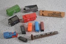 Assortment of train cars and whistle