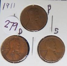 1911- P/D/S Wheat Cents