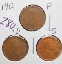 1912- P/D/S Wheat Cents