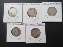 1908-O, 1909-D, 194, 1915, 1916-D Barber Quarters