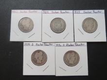 1909, 1912, 1914-D, 1915, 1916-D Barber Quarters