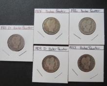 1909-D, 1912, 1914, 1915-D, 1916 Barber Quarters