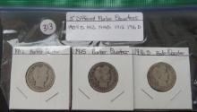 1909-D, 1912, 1914, 1915, 1916-D Barber Quarters