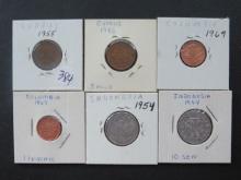 (2) 1954- Indonesia 10 Sen Coins, (2) 1969- Coombia 1 Centavo Coins , (2) 1955 Cyprus 3 Mils Coins