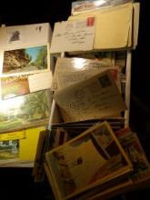 Approximately (700) Old Post Cards including several with Post marks & old stamps. In a Post card st