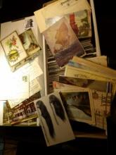 Approximately (900) Old Post Cards including several with Post marks & old stamps. In a Post card st