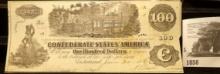 June 20th, 1862 $100 The Confederate States of America Bank note. Large Size. With interest payment