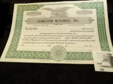 OAKLAND BUILDING, INC. Oakland, Iowa. Unissued Stock Certificate. Upper center Bald Eagle with sprea