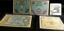 (4 pcs.) Allied Military Currency from WW II Germany, France, & Italy.