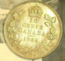 1936 George V Canada Silver Dime, UNC.