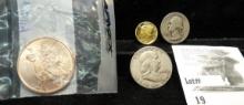 One Ounce Copper Round depicting Chief Red Horse; 1936 Gold-plated Mercury Dime; 1945 P Silver Washi